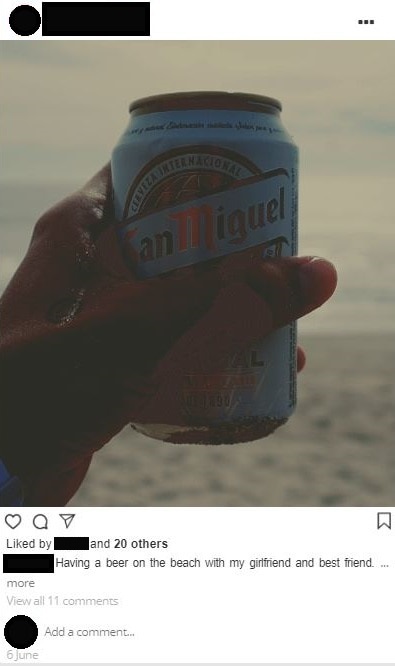 instagram post of a guy holding a can of drink